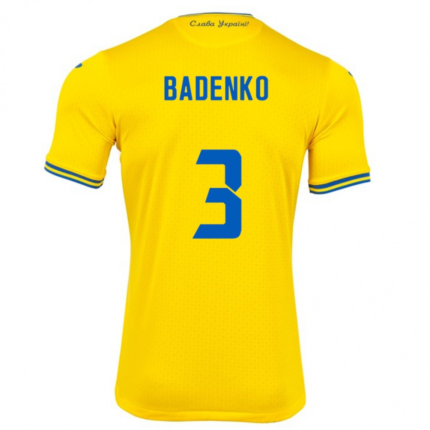 Moteriškas Ukraina Ilya Badenko #3 Geltona Namų Marškinėliai 24-26 T-Shirt