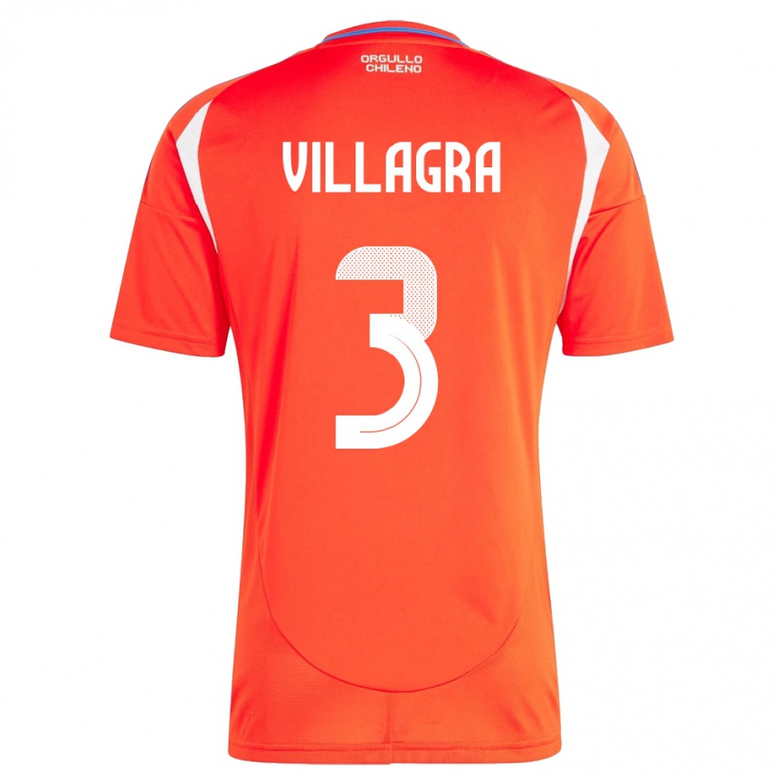 Moteriškas Čilė Jonathan Villagra #3 Raudona Namų Marškinėliai 24-26 T-Shirt