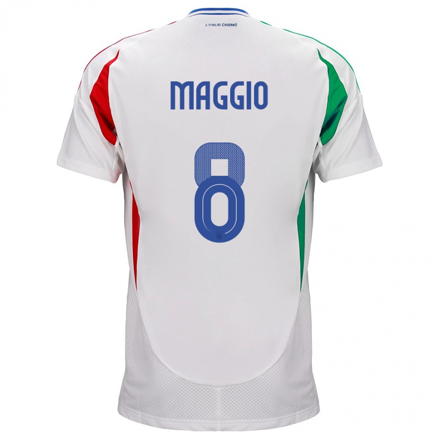 Moteriškas Italija Luca Di Maggio #8 Baltas Išvykos Marškinėliai 24-26 T-Shirt