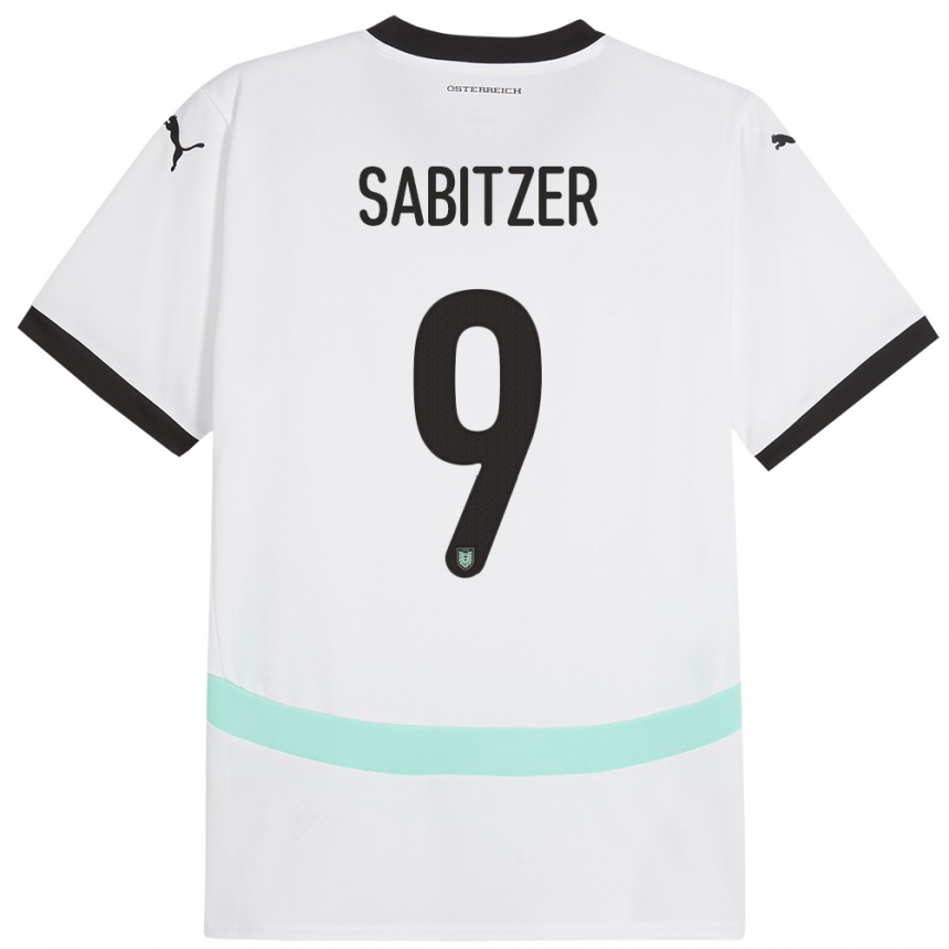Moteriškas Austrija Marcel Sabitzer #9 Baltas Išvykos Marškinėliai 24-26 T-Shirt