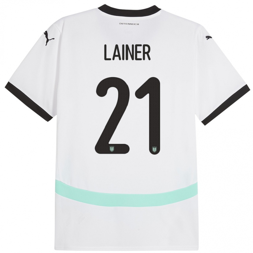 Moteriškas Austrija Stefan Lainer #21 Baltas Išvykos Marškinėliai 24-26 T-Shirt