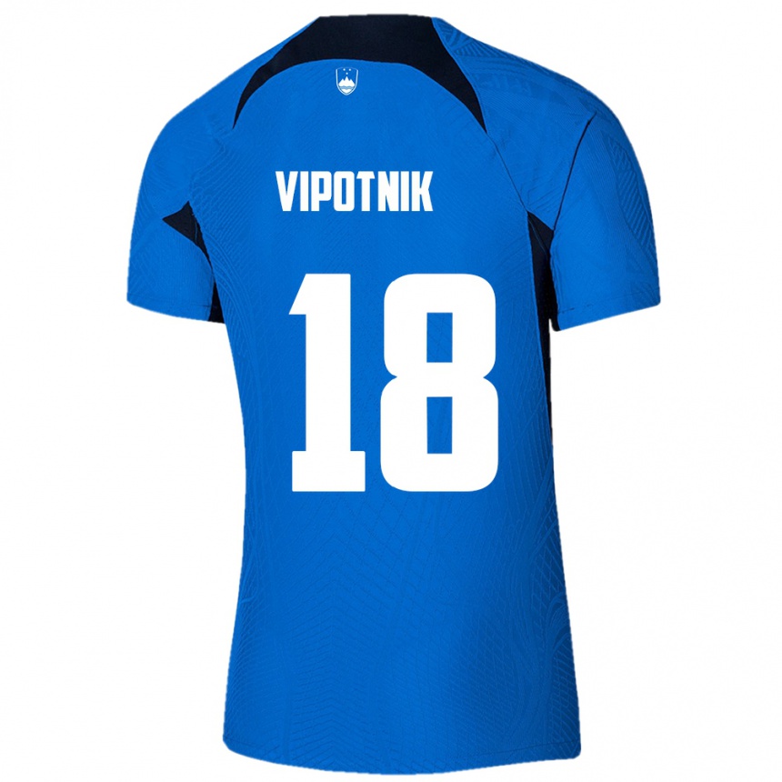 Moteriškas Slovėnija Zan Vipotnik #18 Mėlyna Išvykos Marškinėliai 24-26 T-Shirt