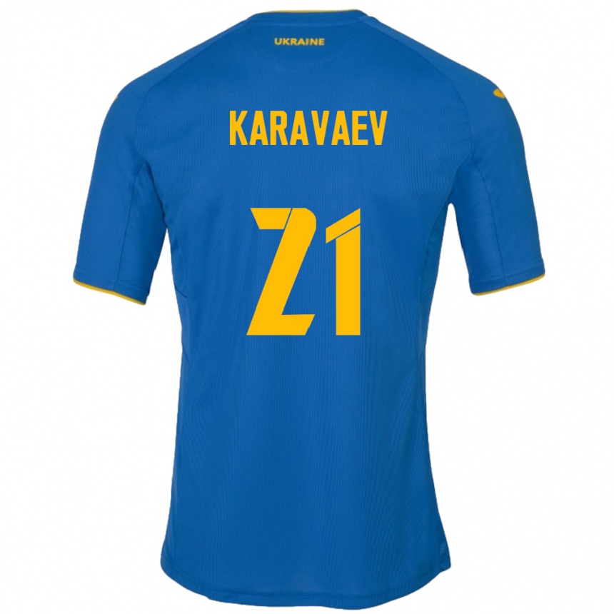 Moteriškas Ukraina Oleksandr Karavaev #21 Mėlyna Išvykos Marškinėliai 24-26 T-Shirt