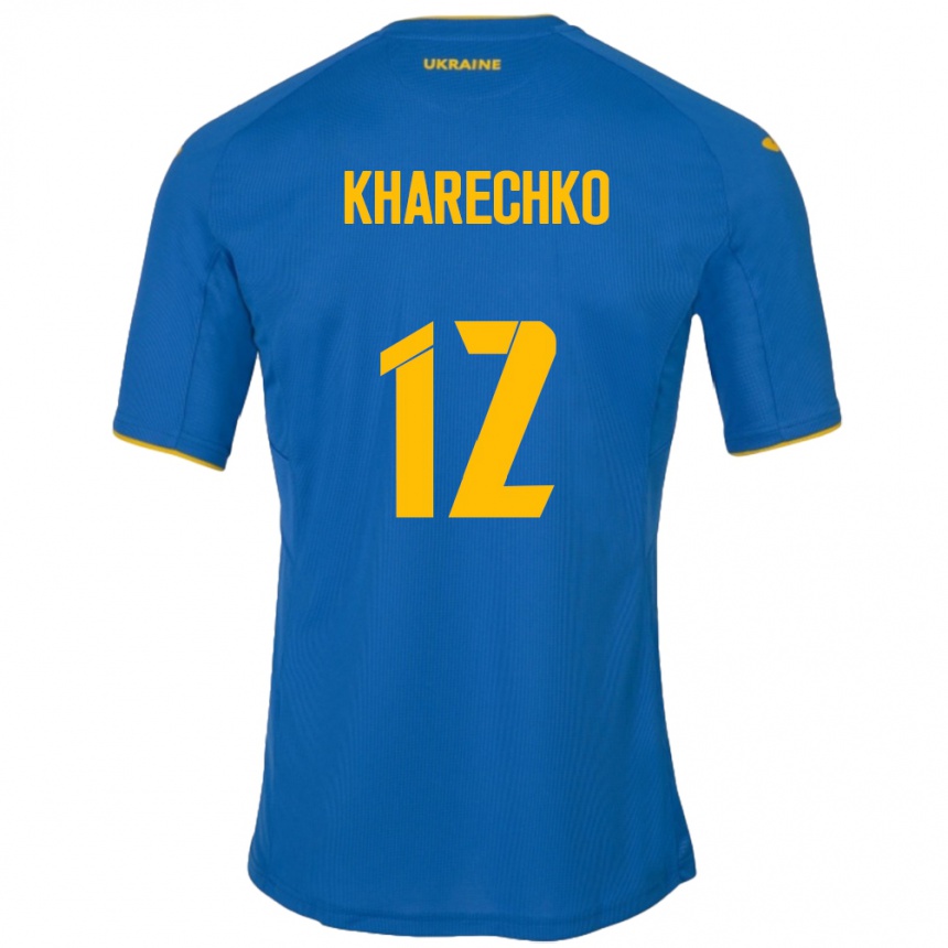 Moteriškas Ukraina Oleksandr Kharechko #12 Mėlyna Išvykos Marškinėliai 24-26 T-Shirt