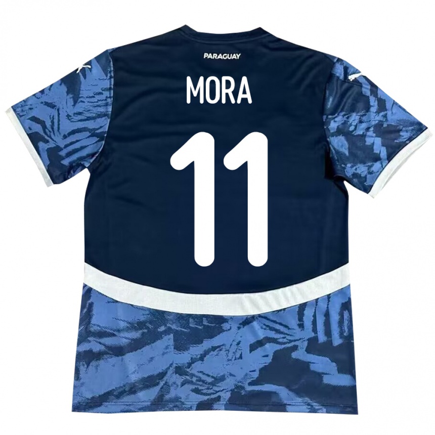 Moteriškas Paragvajus Jorge Mora #11 Mėlyna Išvykos Marškinėliai 24-26 T-Shirt