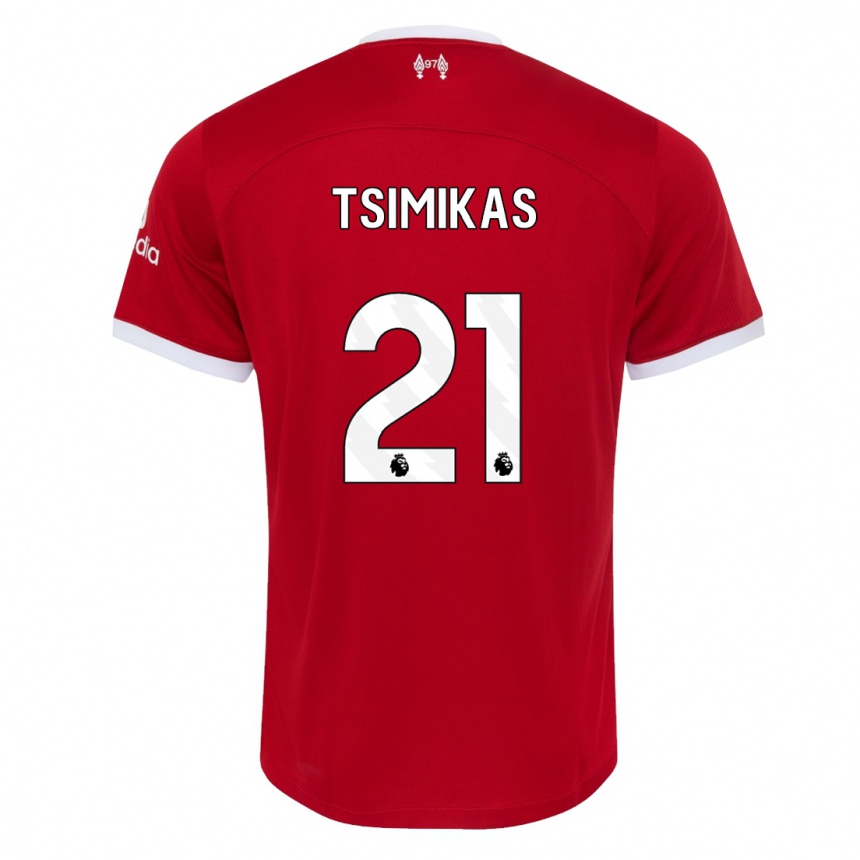 Vaikiškas Konstantinos Tsimikas #21 Raudona Namų Marškinėliai 2023/24 T-Shirt