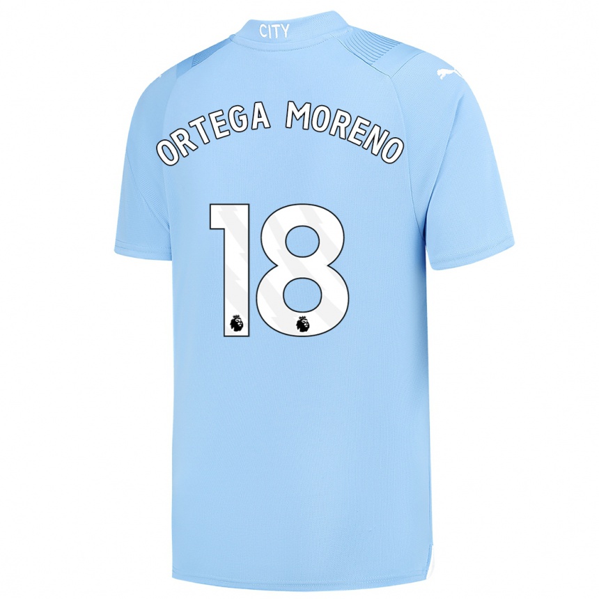 Vaikiškas Stefan Ortega Moreno #18 Šviesiai Mėlynas Namų Marškinėliai 2023/24 T-Shirt