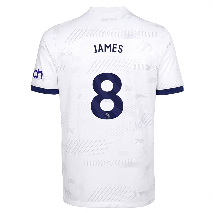 Vaikiškas Angharad James #8 Baltas Namų Marškinėliai 2023/24 T-Shirt