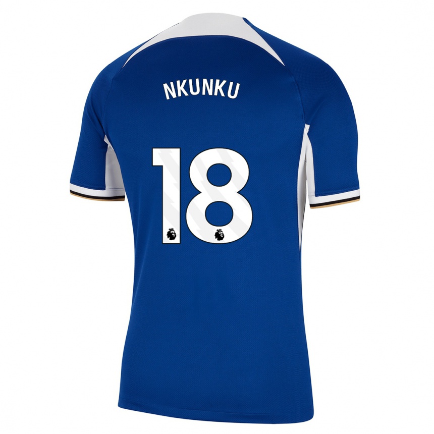 Vaikiškas Christopher Nkunku #18 Mėlyna Namų Marškinėliai 2023/24 T-Shirt