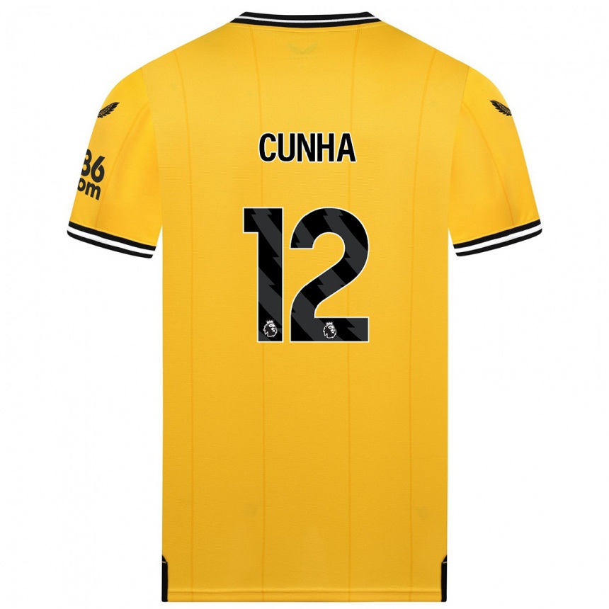 Vaikiškas Matheus Cunha #12 Geltona Namų Marškinėliai 2023/24 T-Shirt