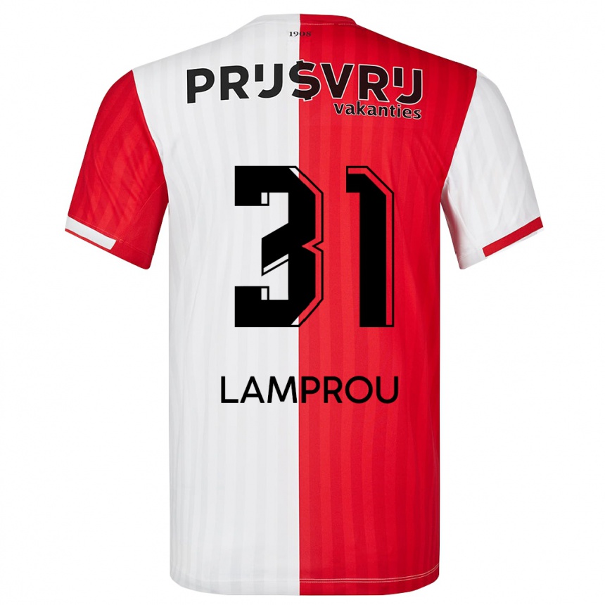 Vaikiškas Kostas Lamprou #31 Raudona Balta Namų Marškinėliai 2023/24 T-Shirt