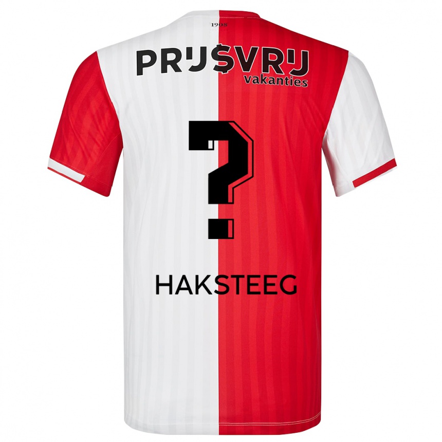 Vaikiškas Tim Haksteeg #0 Raudona Balta Namų Marškinėliai 2023/24 T-Shirt