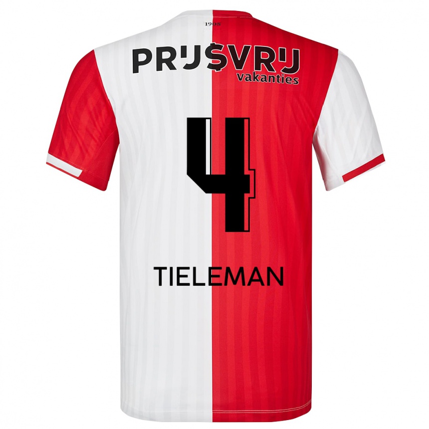 Vaikiškas Jerry Tieleman #4 Raudona Balta Namų Marškinėliai 2023/24 T-Shirt