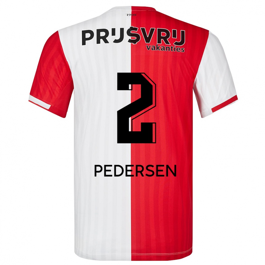 Vaikiškas Marcus Pedersen #2 Raudona Balta Namų Marškinėliai 2023/24 T-Shirt