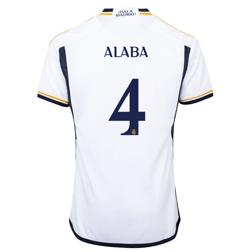 Vaikiškas David Alaba #4 Baltas Namų Marškinėliai 2023/24 T-Shirt