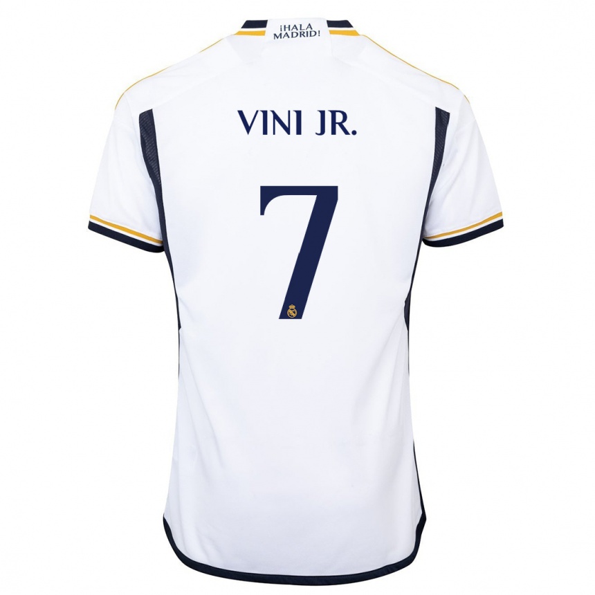 Vaikiškas Vinicius Junior #7 Baltas Namų Marškinėliai 2023/24 T-Shirt