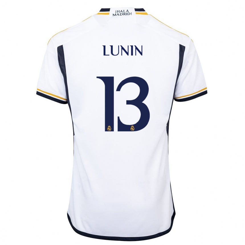 Vaikiškas Andriy Lunin #13 Baltas Namų Marškinėliai 2023/24 T-Shirt