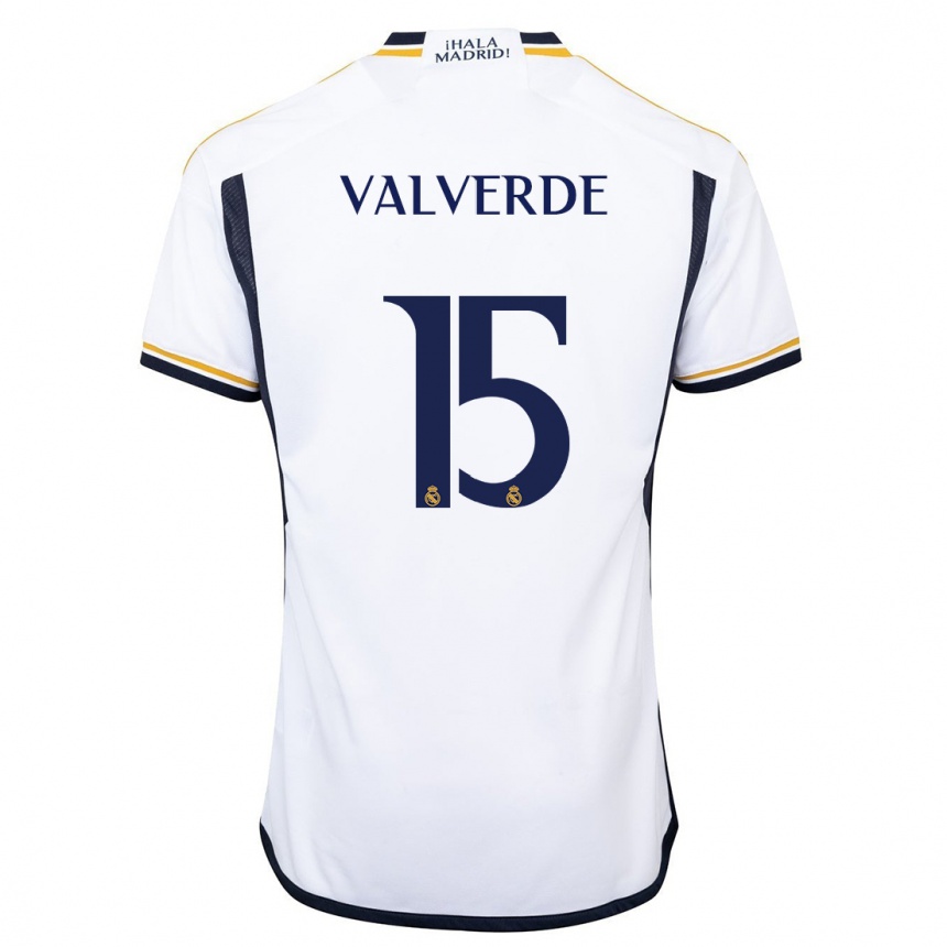 Vaikiškas Federico Valverde #15 Baltas Namų Marškinėliai 2023/24 T-Shirt