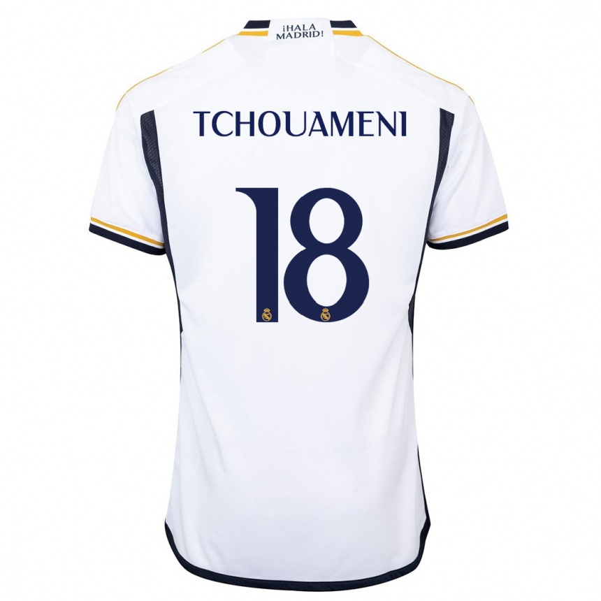 Vaikiškas Aurelien Tchouameni #18 Baltas Namų Marškinėliai 2023/24 T-Shirt