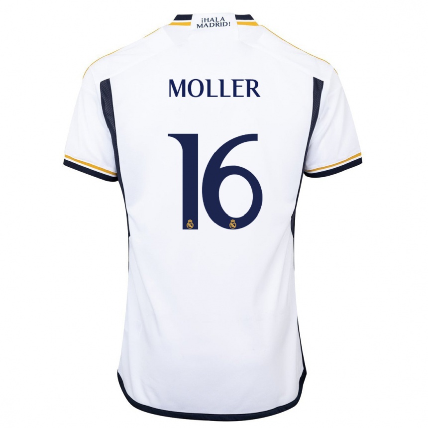 Vaikiškas Caroline Moller #16 Baltas Namų Marškinėliai 2023/24 T-Shirt