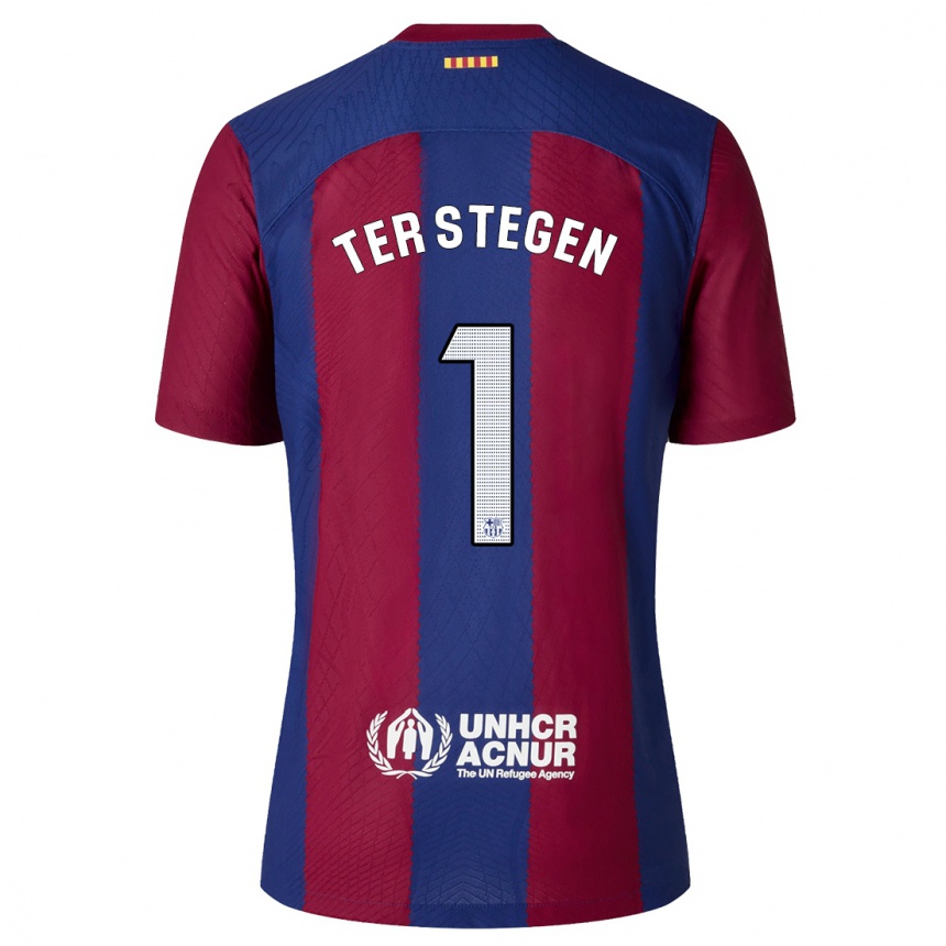 Vaikiškas Marc-Andre Ter Stegen #1 Raudona Melyna Namų Marškinėliai 2023/24 T-Shirt