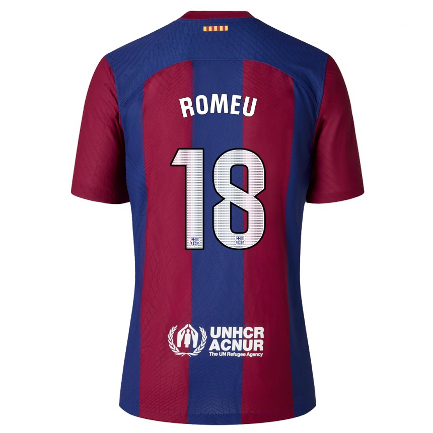 Vaikiškas Oriol Romeu #18 Raudona Melyna Namų Marškinėliai 2023/24 T-Shirt