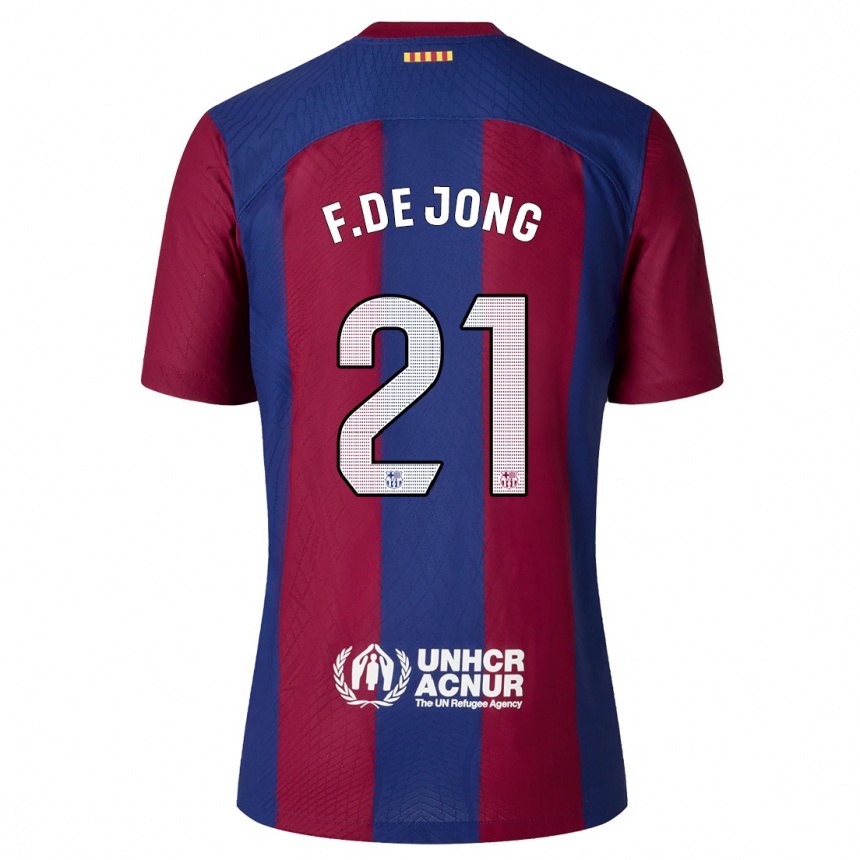 Vaikiškas Frenkie De Jong #21 Raudona Melyna Namų Marškinėliai 2023/24 T-Shirt