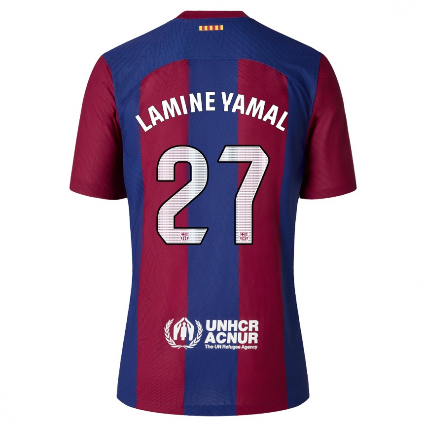 Vaikiškas Lamine Yamal #27 Raudona Melyna Namų Marškinėliai 2023/24 T-Shirt