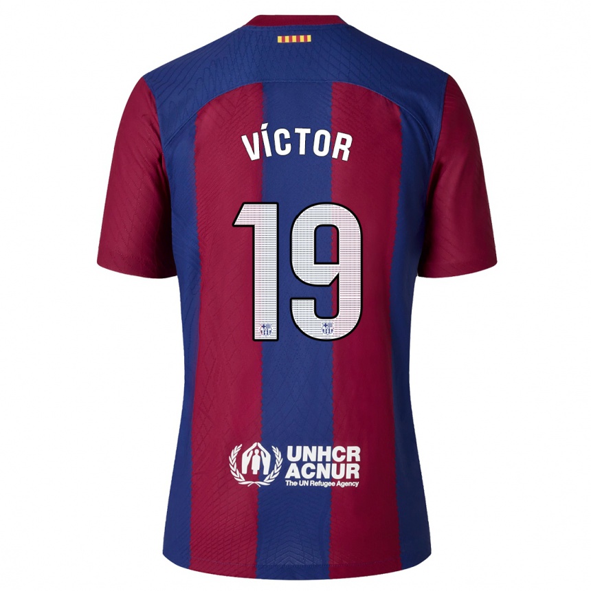 Vaikiškas Pau Víctor #19 Raudona Melyna Namų Marškinėliai 2023/24 T-Shirt