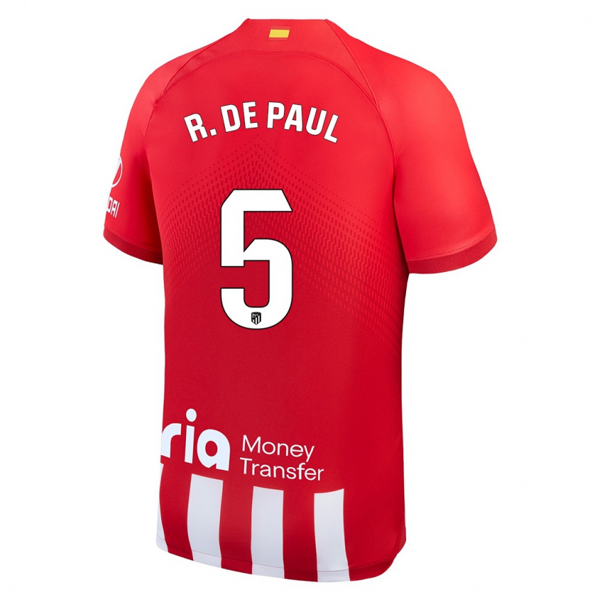 Vaikiškas Rodrigo De Paul #5 Raudona Balta Namų Marškinėliai 2023/24 T-Shirt