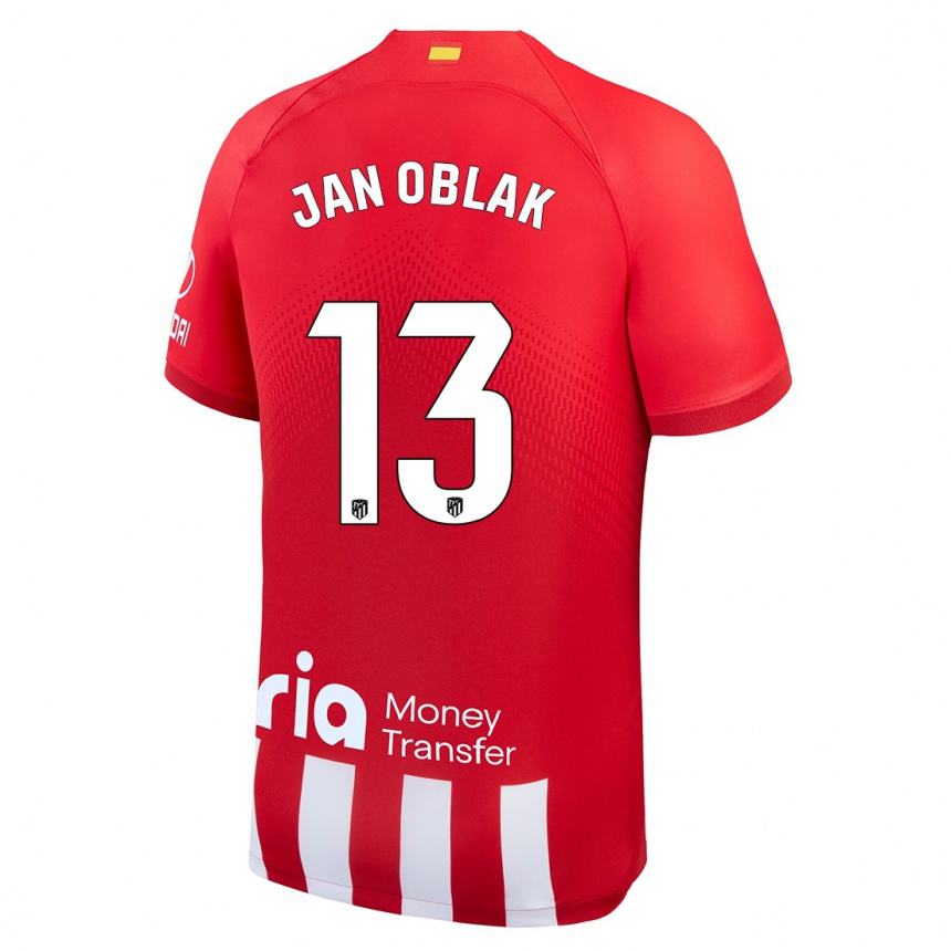 Vaikiškas Jan Oblak #13 Raudona Balta Namų Marškinėliai 2023/24 T-Shirt