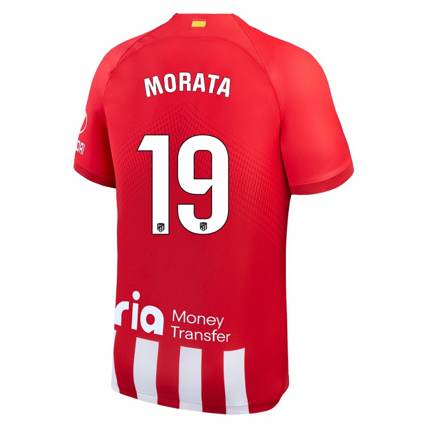 Vaikiškas Alvaro Morata #19 Raudona Balta Namų Marškinėliai 2023/24 T-Shirt