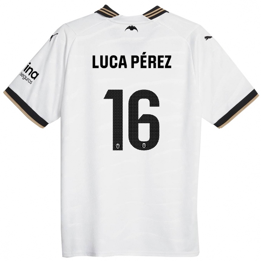 Vaikiškas Simón Luca Pérez #16 Baltas Namų Marškinėliai 2023/24 T-Shirt