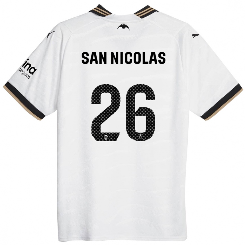 Vaikiškas Olga San Nicolas #26 Baltas Namų Marškinėliai 2023/24 T-Shirt