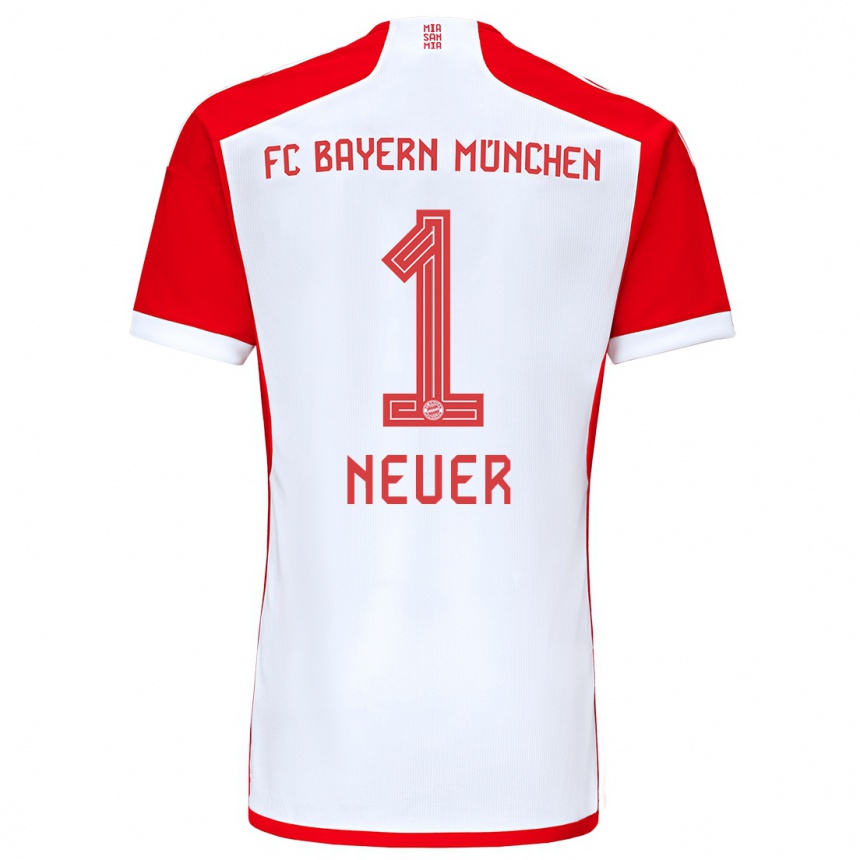 Vaikiškas Manuel Neuer #1 Raudona Balta Namų Marškinėliai 2023/24 T-Shirt