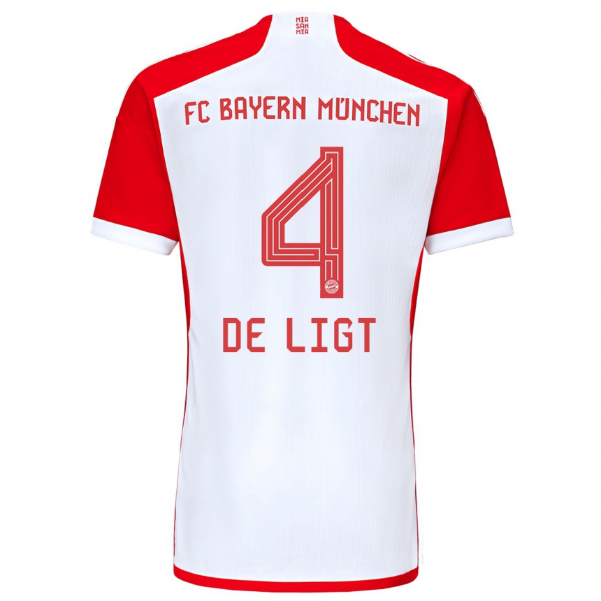 Vaikiškas Matthijs De Ligt #4 Raudona Balta Namų Marškinėliai 2023/24 T-Shirt