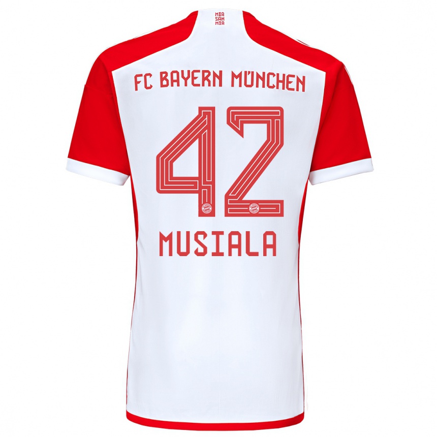 Vaikiškas Jamal Musiala #42 Raudona Balta Namų Marškinėliai 2023/24 T-Shirt