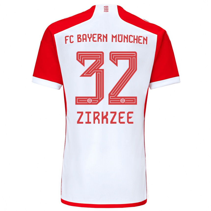 Vaikiškas Joshua Zirkzee #32 Raudona Balta Namų Marškinėliai 2023/24 T-Shirt