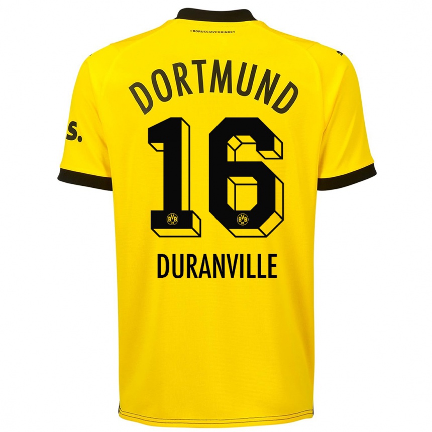 Vaikiškas Julien Duranville #16 Geltona Namų Marškinėliai 2023/24 T-Shirt