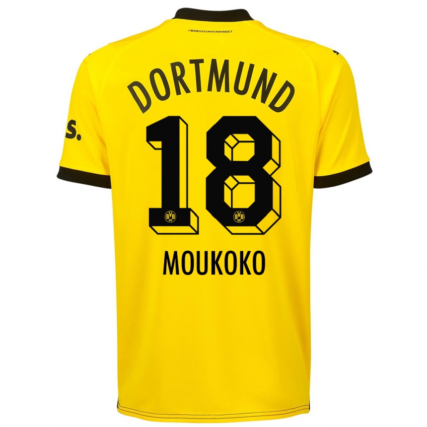 Vaikiškas Youssoufa Moukoko #18 Geltona Namų Marškinėliai 2023/24 T-Shirt