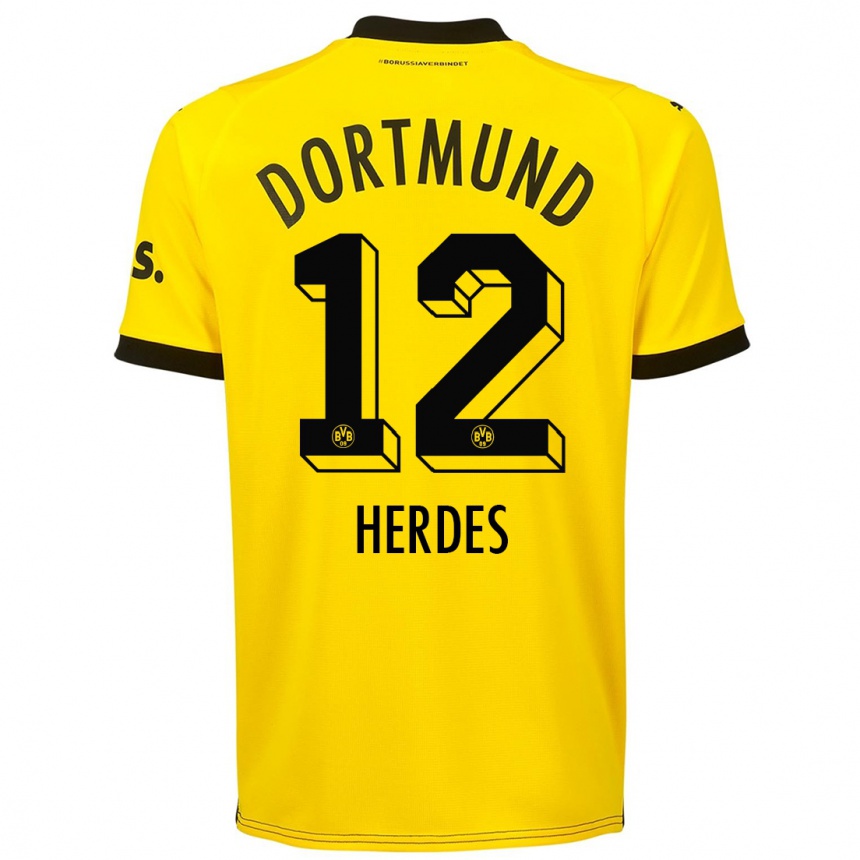 Vaikiškas Leon Herdes #12 Geltona Namų Marškinėliai 2023/24 T-Shirt