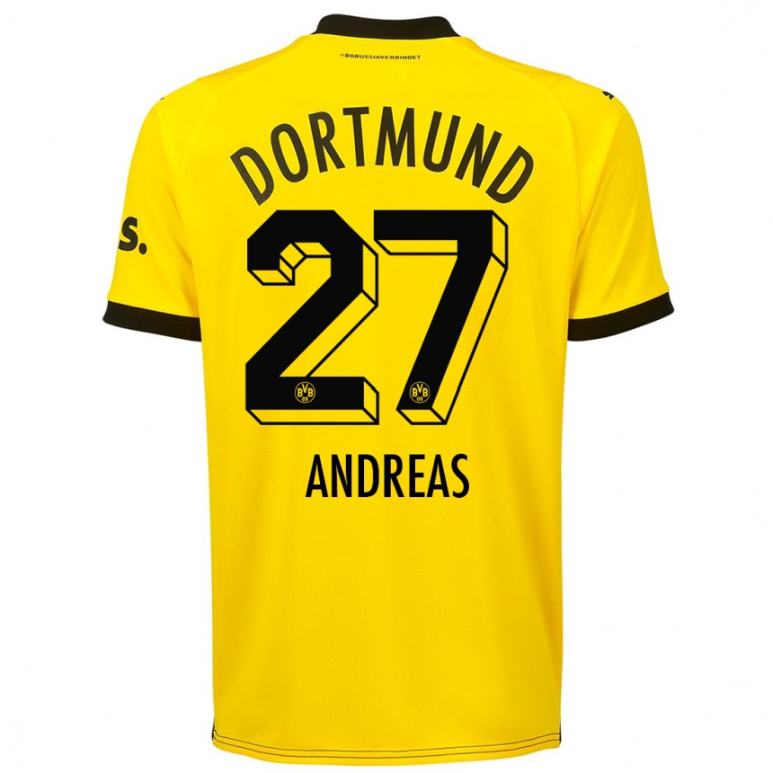 Vaikiškas Kuno Andreas #27 Geltona Namų Marškinėliai 2023/24 T-Shirt