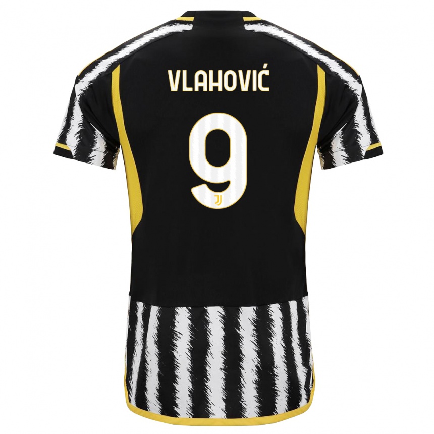 Vaikiškas Dusan Vlahovic #9 Juoda Balta Namų Marškinėliai 2023/24 T-Shirt