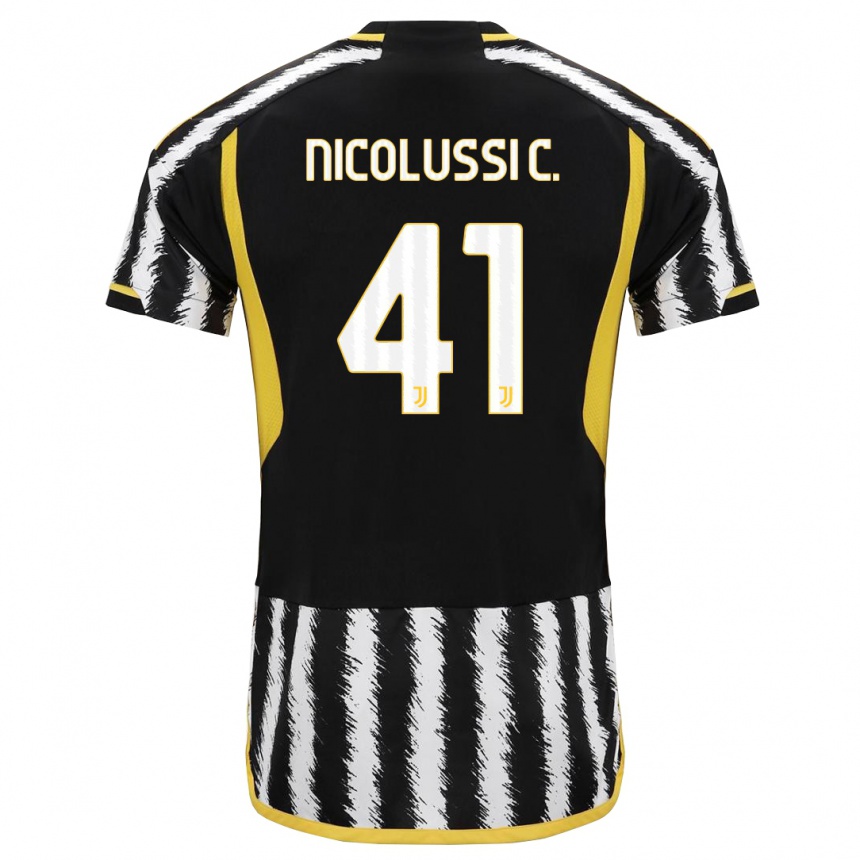 Vaikiškas Hans Nicolussi Caviglia #41 Juoda Balta Namų Marškinėliai 2023/24 T-Shirt