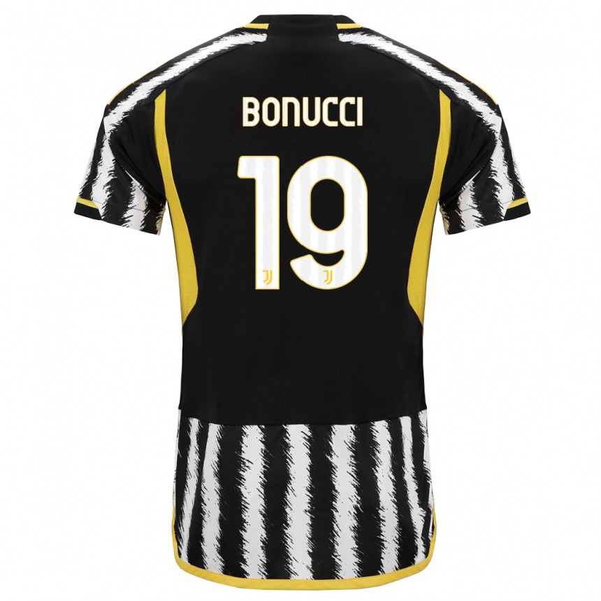 Vaikiškas Leonardo Bonucci #19 Juoda Balta Namų Marškinėliai 2023/24 T-Shirt