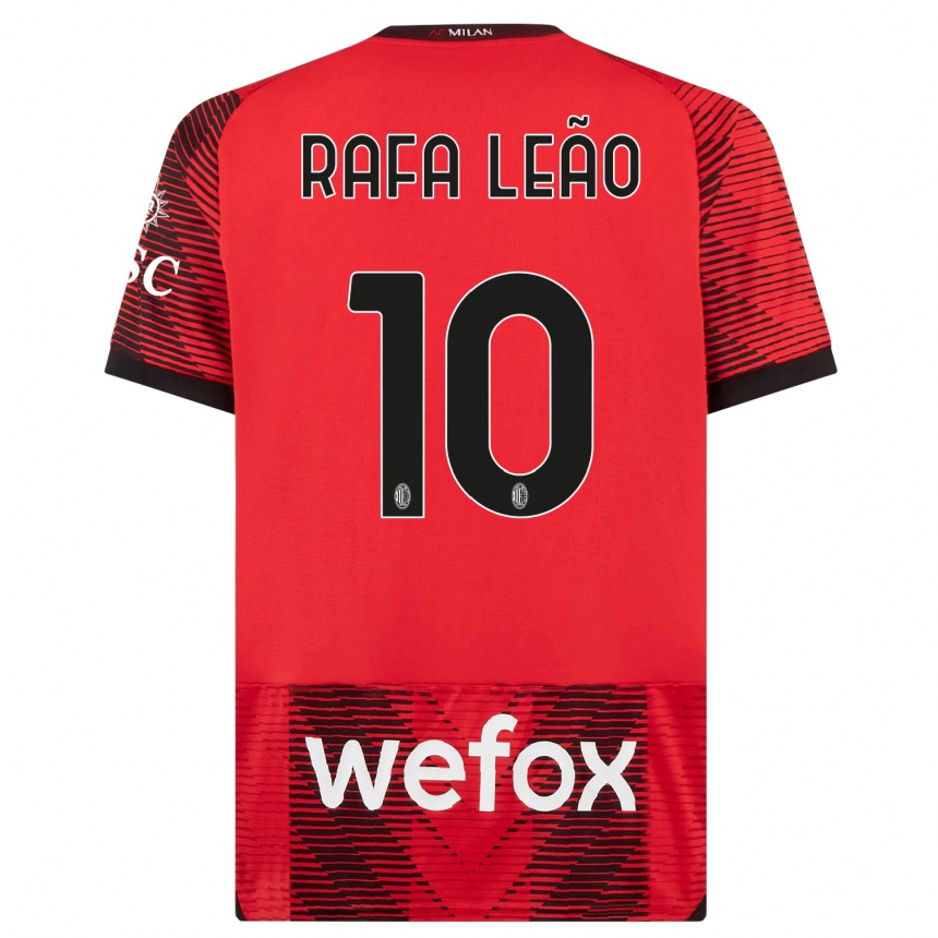 Vaikiškas Rafael Leao #10 Raudona Juoda Namų Marškinėliai 2023/24 T-Shirt