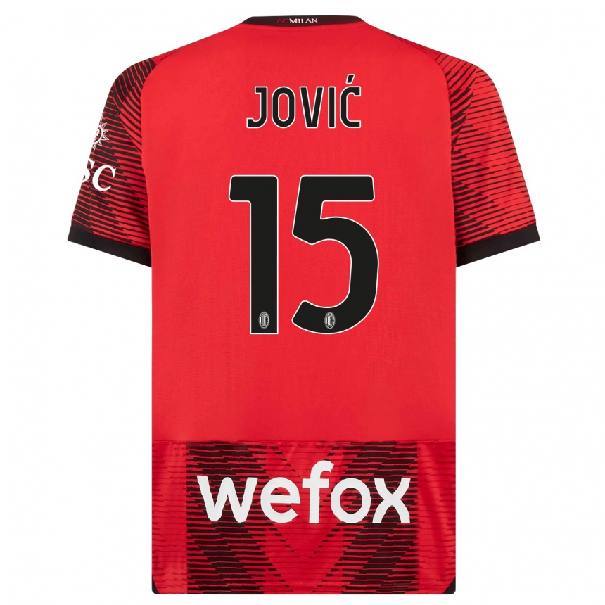 Vaikiškas Luka Jovic #15 Raudona Juoda Namų Marškinėliai 2023/24 T-Shirt