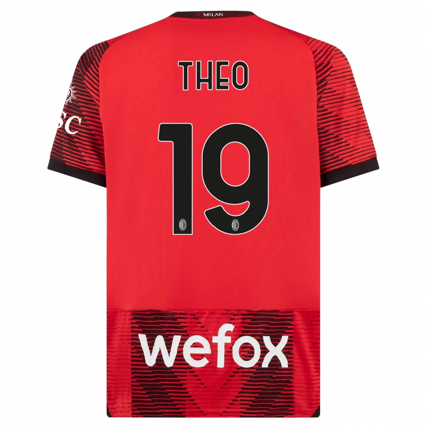 Vaikiškas Theo Hernandez #19 Raudona Juoda Namų Marškinėliai 2023/24 T-Shirt