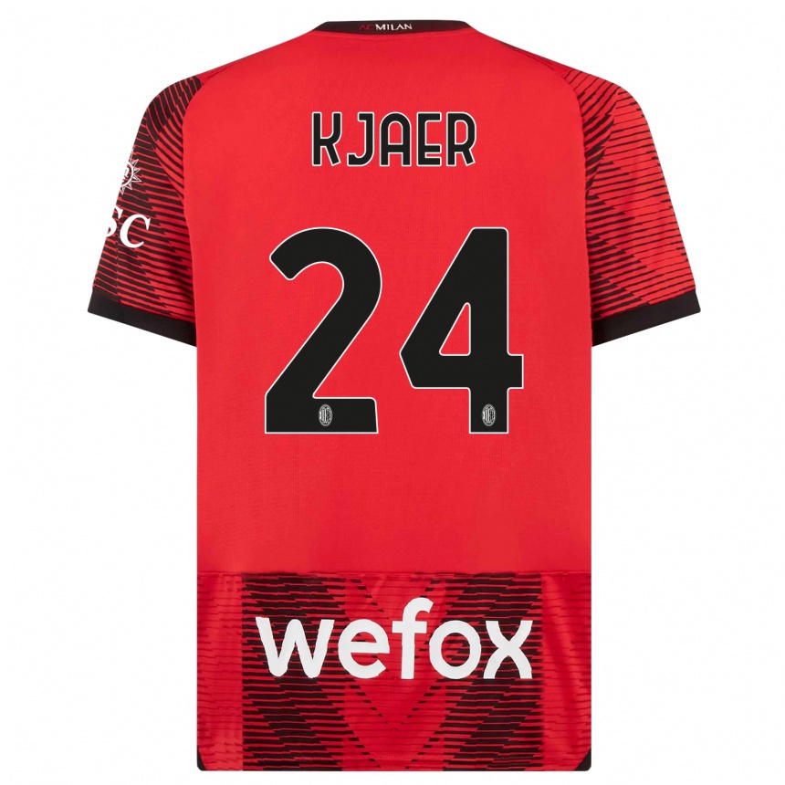 Vaikiškas Simon Kjaer #24 Raudona Juoda Namų Marškinėliai 2023/24 T-Shirt