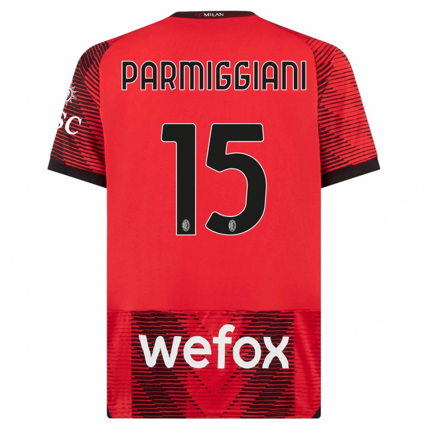 Vaikiškas Pietro Parmiggiani #15 Raudona Juoda Namų Marškinėliai 2023/24 T-Shirt